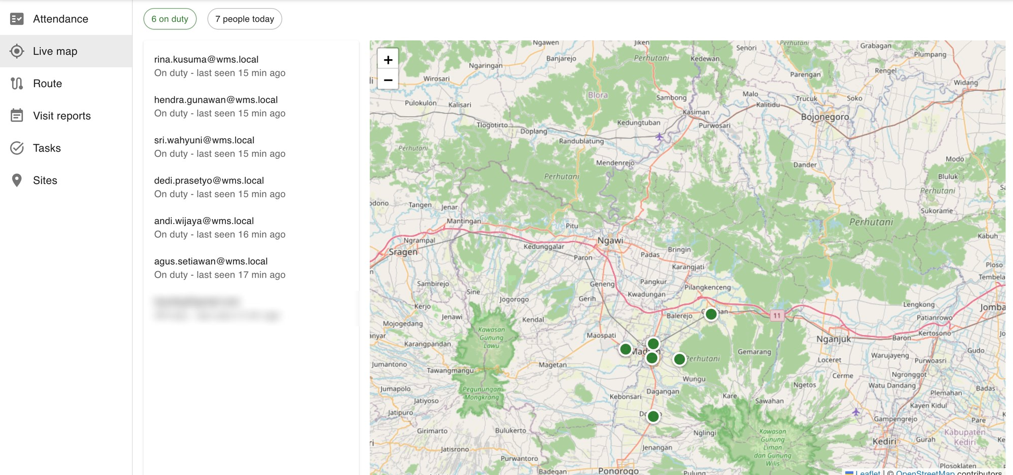 FFA live map of sales reps on duty